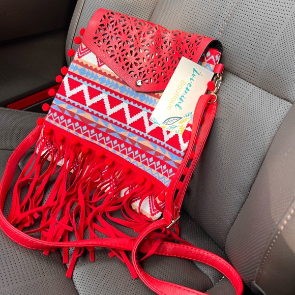 Boho Aztec fringe crossbody bag - Picture 2 of 6